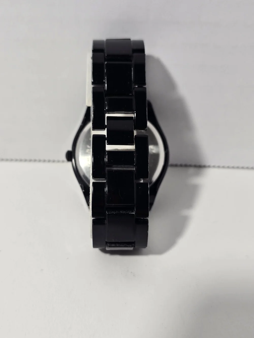 Kim Rogers Multifunction Black Link Watch with Rhinestone Bezel & MOP Dial.